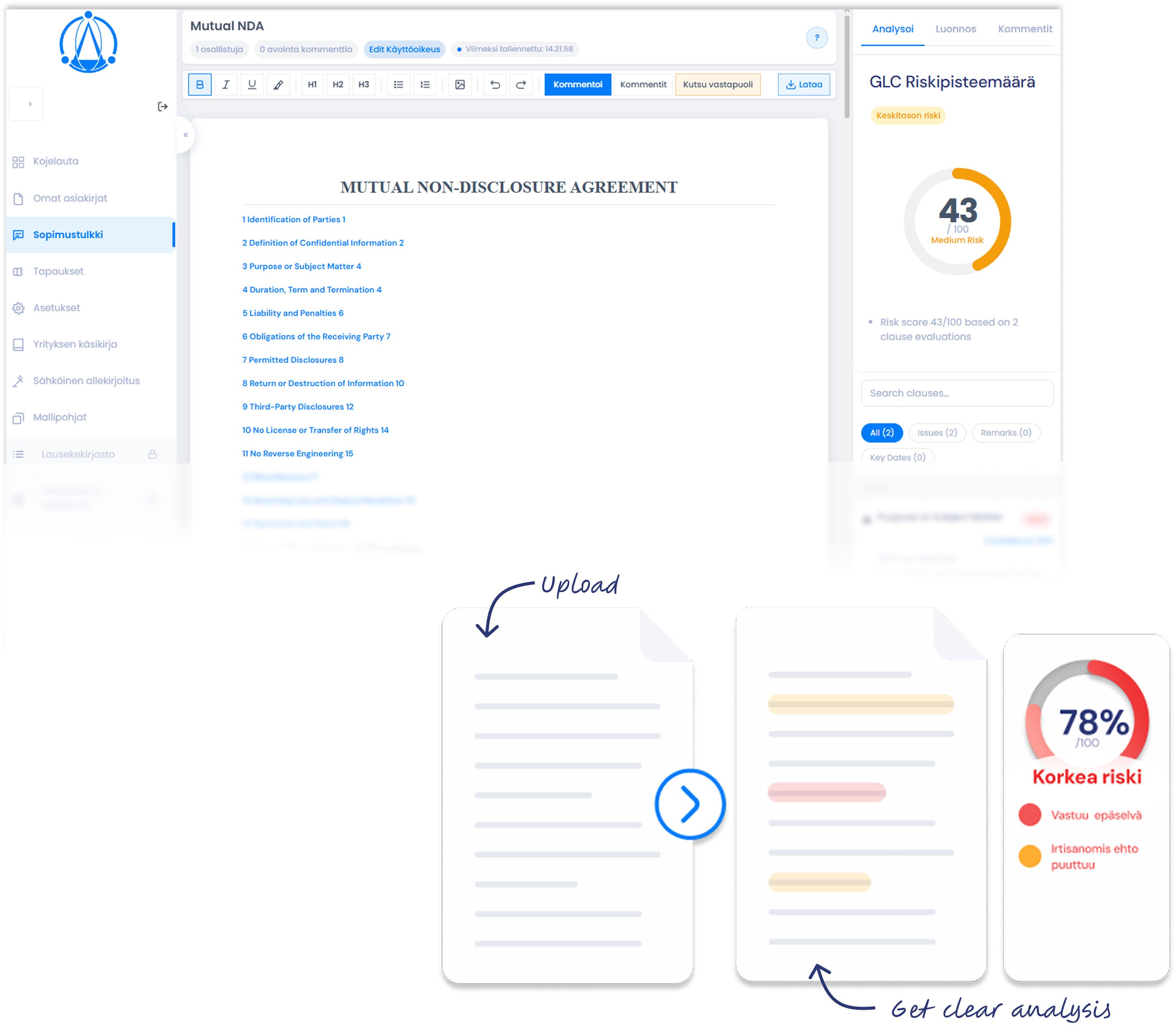 GlobalLegalCheck-mobiilisovelluksen näkymä